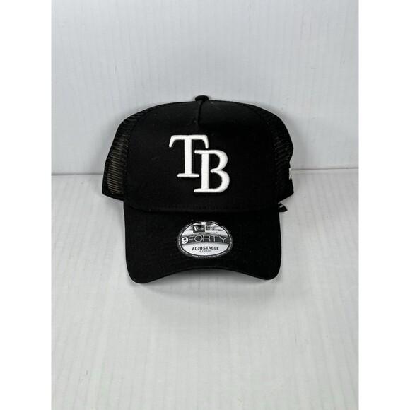 New Era 9FORTY Tampa Bay Rays A-Frame Adjustable Trucker Hat Cap Black NWT OSFM - Picture 1 of 5